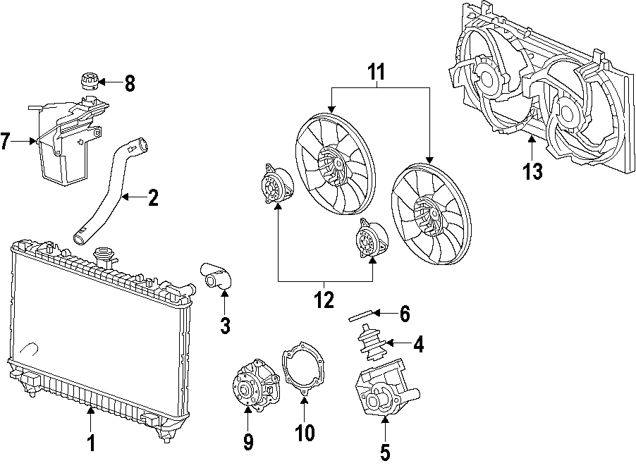 Diagram COOLING SYSTEM. COOLING FAN. RADIATOR. WATER PUMP. for your 1995 Chevrolet K2500  Base Standard Cab Pickup Fleetside 4.3L Chevrolet V6 A/T 