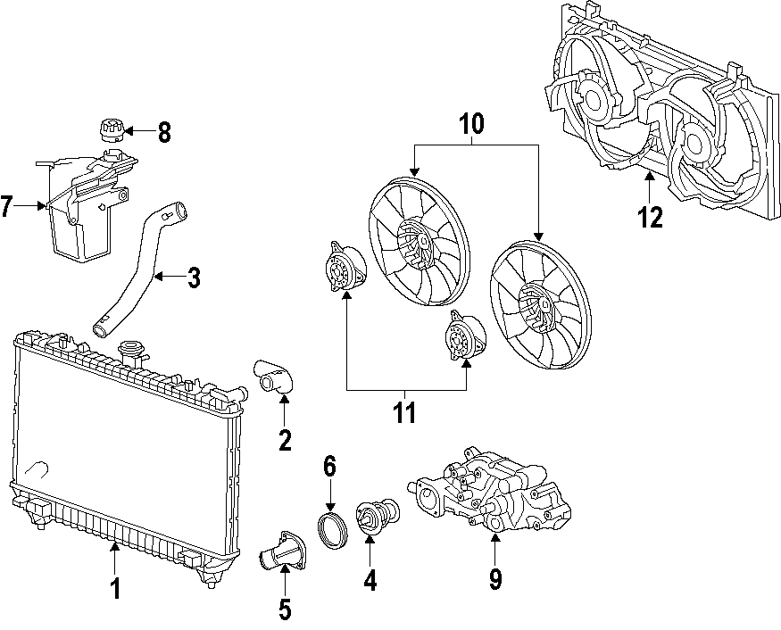 Diagram COOLING SYSTEM. COOLING FAN. RADIATOR. WATER PUMP. for your 2021 Chevrolet Camaro LT Coupe 2.0L Ecotec A/T 