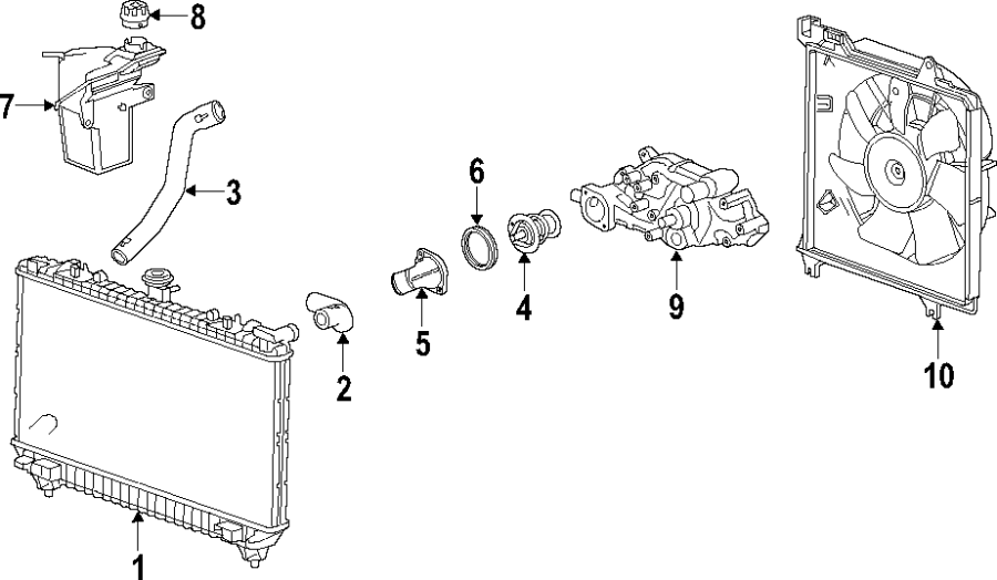 Diagram COOLING SYSTEM. COOLING FAN. RADIATOR. WATER PUMP. for your 2021 Chevrolet Camaro LT Coupe 2.0L Ecotec A/T 