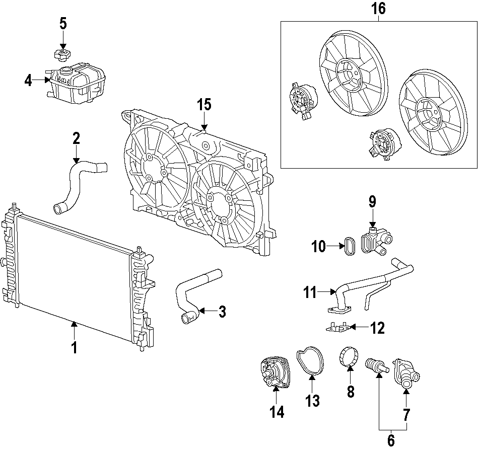 Diagram COOLING SYSTEM. COOLING FAN. RADIATOR. WATER PUMP. for your 1995 Chevrolet K2500  Base Standard Cab Pickup Fleetside 4.3L Chevrolet V6 A/T 