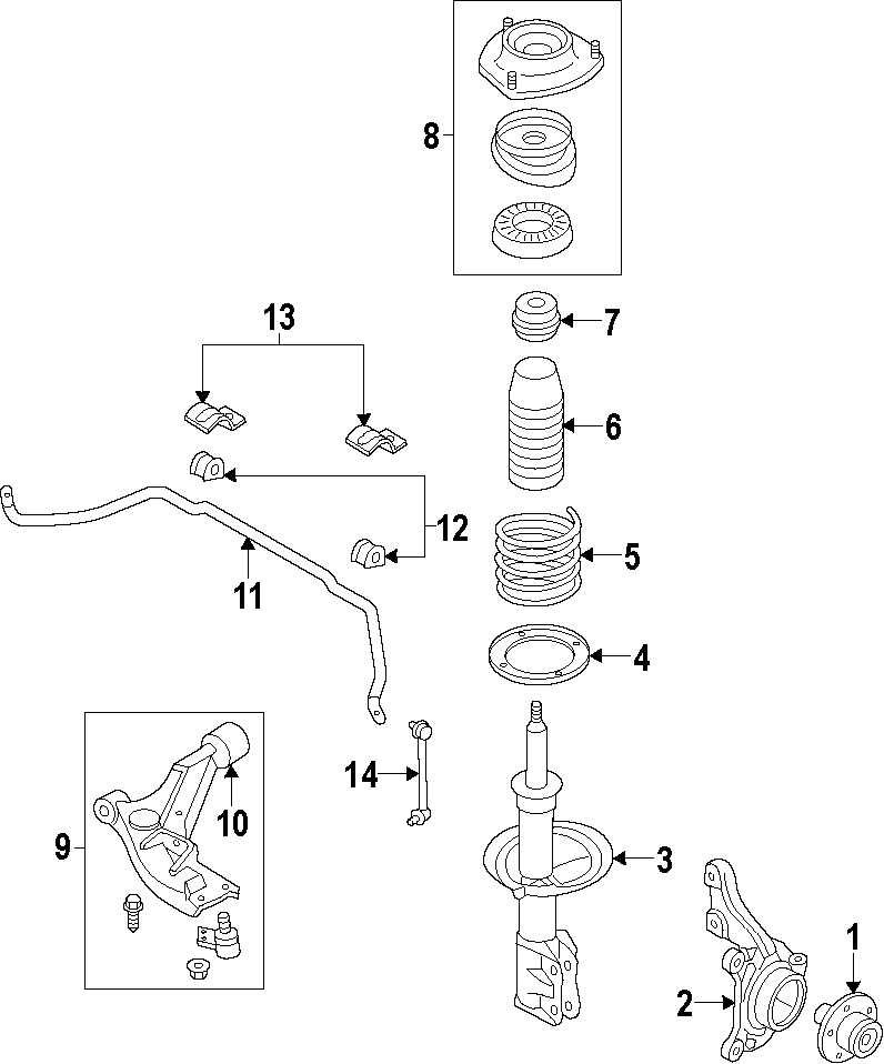 Diagram FRONT SUSPENSION. LOWER CONTROL ARM. STABILIZER BAR. SUSPENSION COMPONENTS. for your 2002 GMC Sierra 2500 HD  Base Standard Cab Pickup Fleetside 