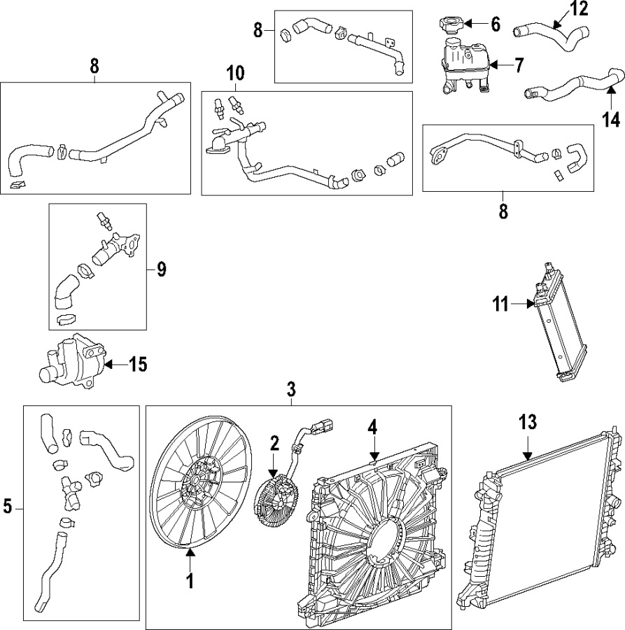 Diagram Cooling system. Cooling fan. Radiator. for your 2021 Chevrolet Camaro LT Coupe 2.0L Ecotec A/T 