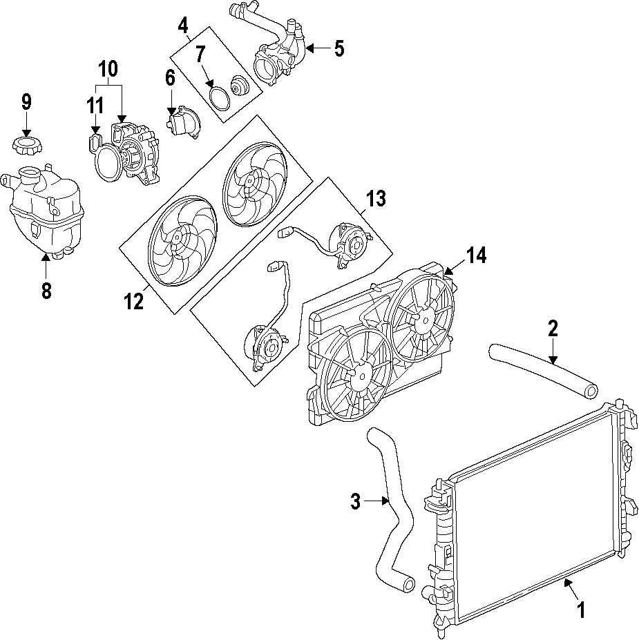 Diagram COOLING SYSTEM. COOLING FAN. RADIATOR. WATER PUMP. for your 2021 Chevrolet Camaro LT Coupe 2.0L Ecotec A/T 