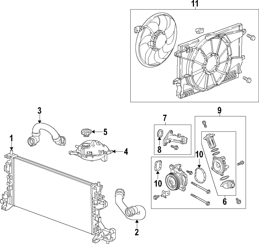 Diagram COOLING SYSTEM. COOLING FAN. RADIATOR. WATER PUMP. for your 1995 Chevrolet K2500  Base Standard Cab Pickup Fleetside 4.3L Chevrolet V6 A/T 