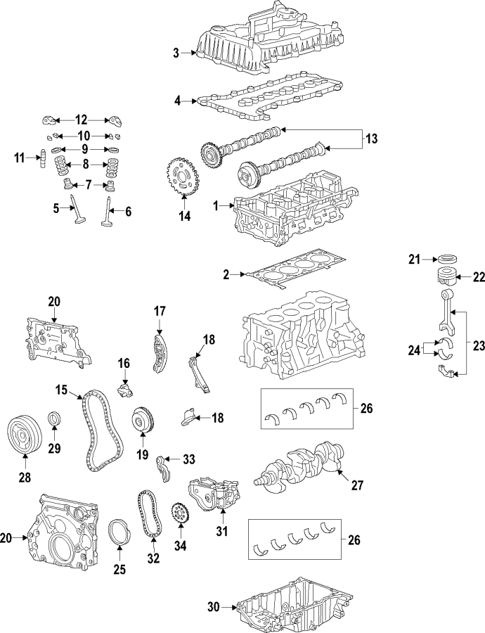 Diagram CAMSHAFT & TIMING. CRANKSHAFT & BEARINGS. CYLINDER HEAD & VALVES. LUBRICATION. MOUNTS. PISTONS. RINGS & BEARINGS. for your 2005 Chevrolet Express 3500   