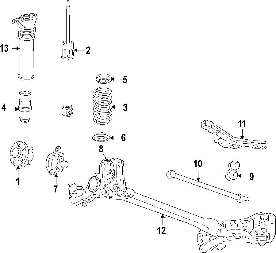 Diagram REAR SUSPENSION. REAR AXLE. SUSPENSION COMPONENTS. for your 2023 Chevrolet Equinox  LS Sport Utility 