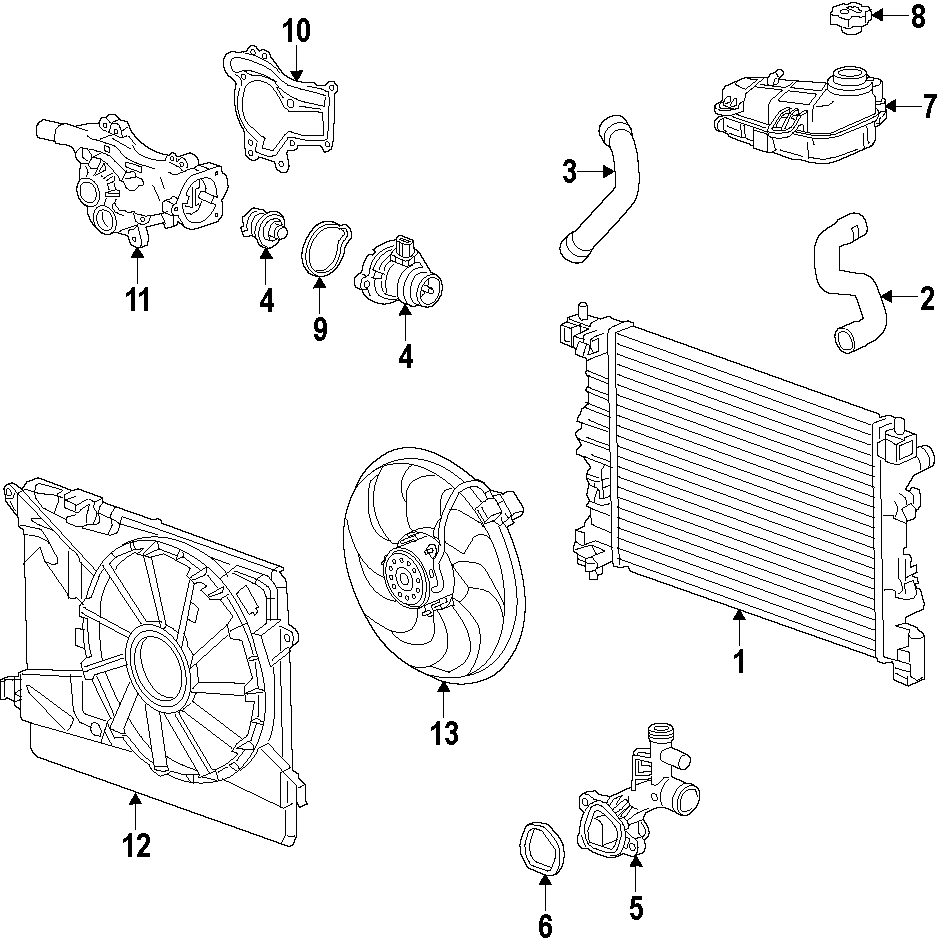 Diagram COOLING SYSTEM. COOLING FAN. RADIATOR. WATER PUMP. for your 1995 Chevrolet K2500  Base Standard Cab Pickup Fleetside 4.3L Chevrolet V6 A/T 