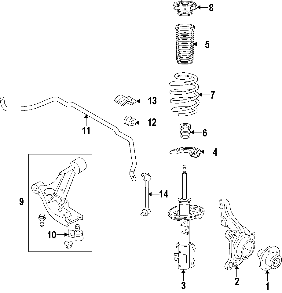 Diagram FRONT SUSPENSION. LOWER CONTROL ARM. STABILIZER BAR. SUSPENSION COMPONENTS. for your 2014 GMC Sierra 2500 HD 6.0L Vortec V8 CNG A/T 4WD WT Standard Cab Pickup 