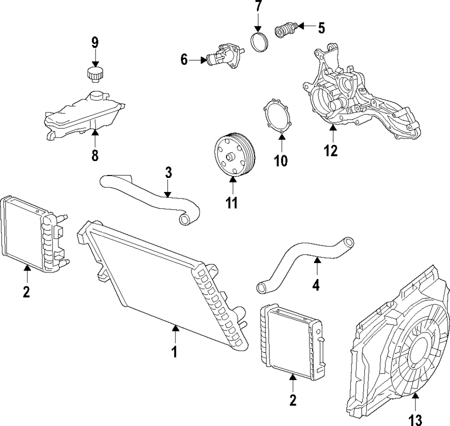 Diagram COOLING SYSTEM. COOLING FAN. WATER PUMP. for your 2014 Buick Enclave    