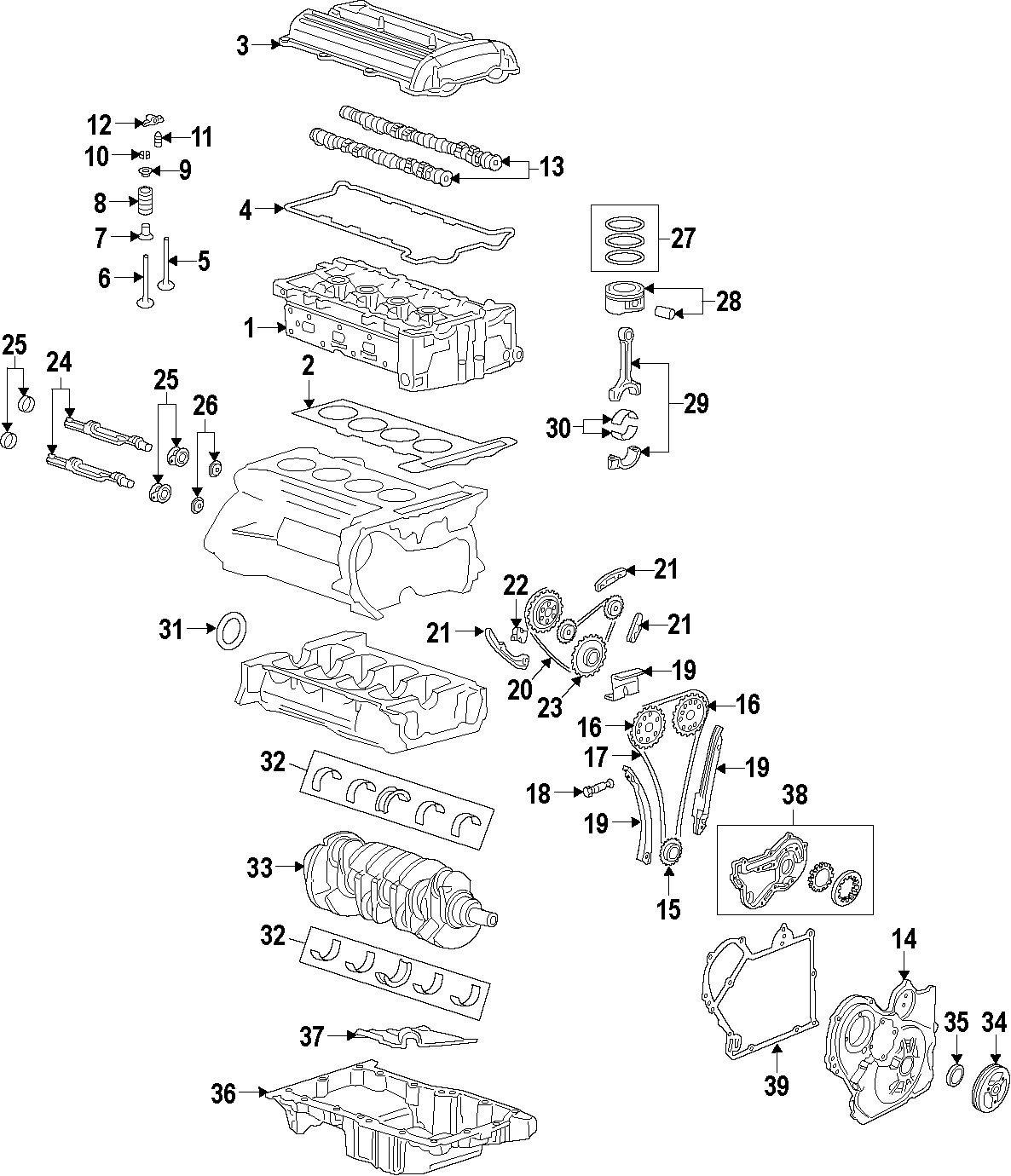 Diagram CAMSHAFT & TIMING. CRANKSHAFT & BEARINGS. CYLINDER HEAD & VALVES. LUBRICATION. MOUNTS. PISTONS. RINGS & BEARINGS. for your 2002 Chevrolet Camaro  Z28 Coupe 