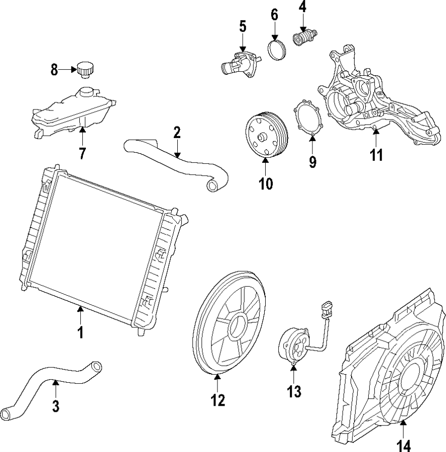 Diagram COOLING SYSTEM. COOLING FAN. RADIATOR. WATER PUMP. for your 2020 Buick Enclave    