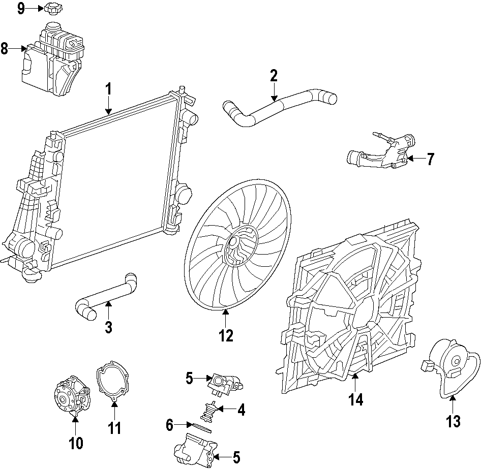 Diagram COOLING SYSTEM. COOLING FAN. RADIATOR. WATER PUMP. for your 2021 Chevrolet Equinox   