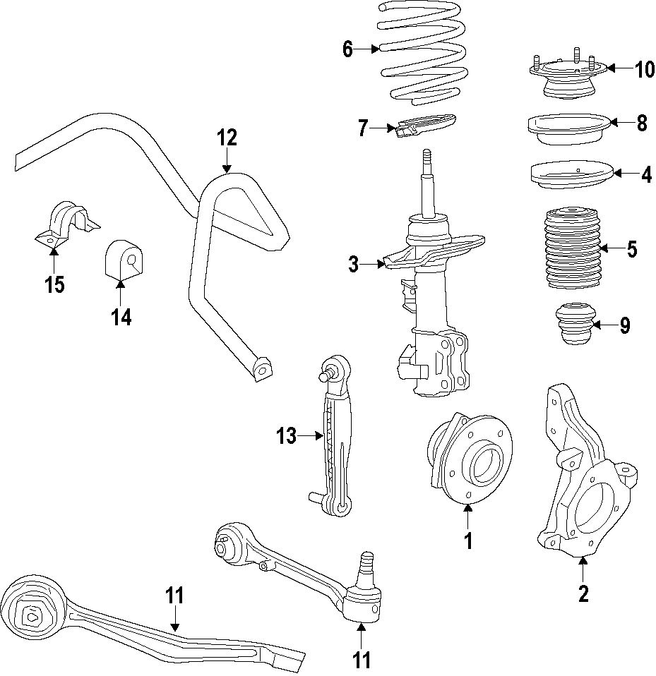 Diagram FRONT SUSPENSION. LOWER CONTROL ARM. RIDE CONTROL. STABILIZER BAR. SUSPENSION COMPONENTS. for your Cadillac