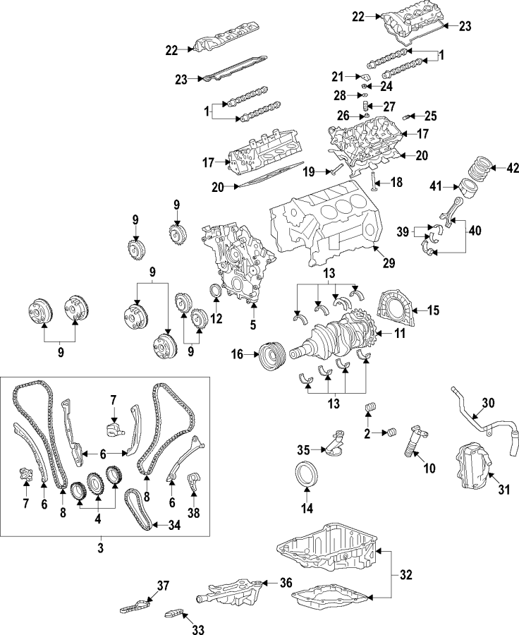 Diagram Camshaft & timing. Crankshaft & bearings. Cylinder head & valves. Lubrication. Mounts. Pistons. Rings & bearings. for your 2020 GMC Sierra 2500 HD   