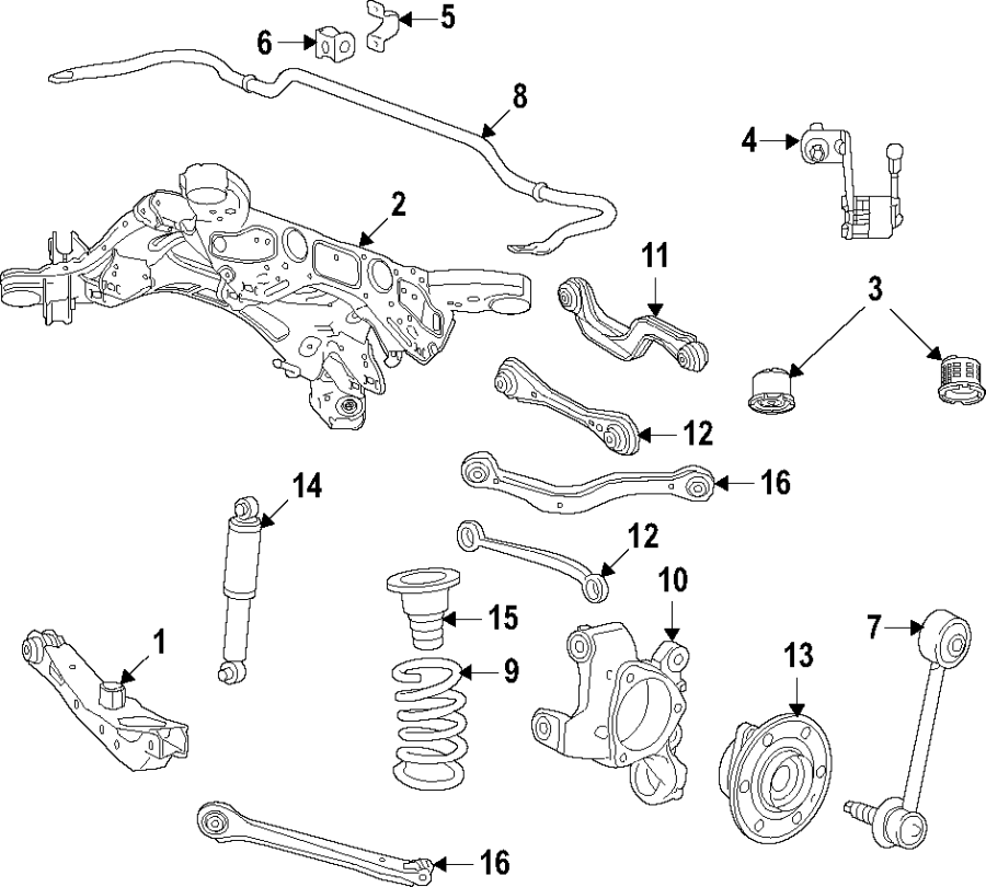 Diagram Rear suspension. Lower control arm. Ride control. Stabilizer bar. Suspension components. for your 2017 Chevrolet Camaro  LS Convertible 