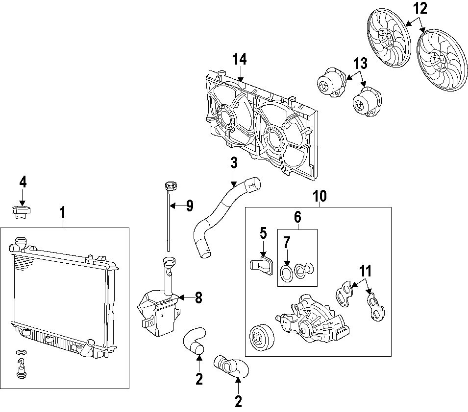 Diagram COOLING SYSTEM. COOLING FAN. RADIATOR. WATER PUMP. for your 1995 Chevrolet K2500  Base Standard Cab Pickup Fleetside 4.3L Chevrolet V6 A/T 