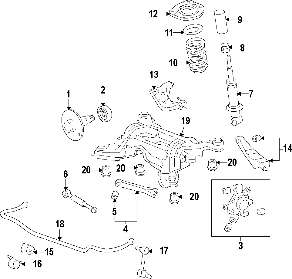 Diagram REAR SUSPENSION. LOWER CONTROL ARM. STABILIZER BAR. SUSPENSION COMPONENTS. for your 2004 GMC Sierra 2500 HD 8.1L Vortec V8 A/T 4WD WT Crew Cab Pickup Fleetside 