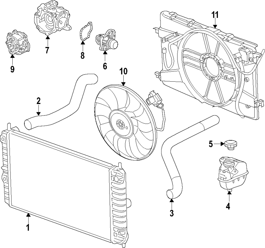 Diagram COOLING SYSTEM. COOLING FAN. RADIATOR. WATER PUMP. for your 2018 Buick Regal TourX   