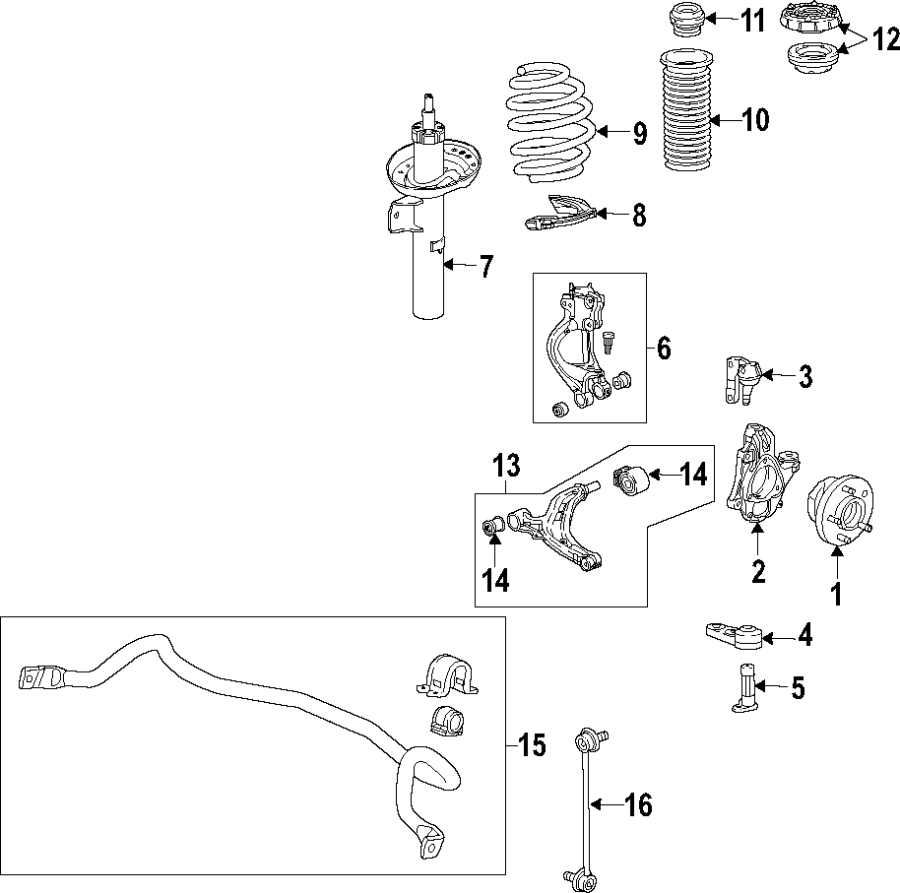 Diagram FRONT SUSPENSION. LOWER CONTROL ARM. STABILIZER BAR. SUSPENSION COMPONENTS. for your 2014 GMC Sierra 2500 HD 6.0L Vortec V8 CNG A/T RWD WT Crew Cab Pickup 