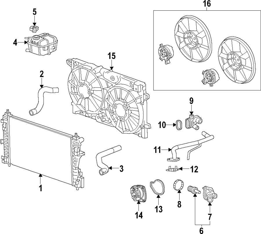 Diagram COOLING SYSTEM. COOLING FAN. RADIATOR. for your 2016 Buick Enclave    