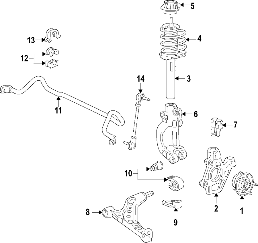 Diagram FRONT SUSPENSION. LOWER CONTROL ARM. STABILIZER BAR. SUSPENSION COMPONENTS. for your 2014 Chevrolet Camaro 3.6L V6 A/T LT Convertible 