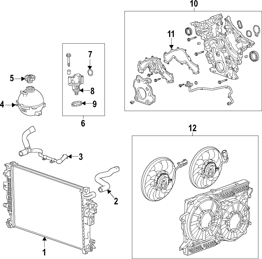 Diagram COOLING SYSTEM. COOLING FAN. RADIATOR. WATER PUMP. for your 2014 Buick Enclave    