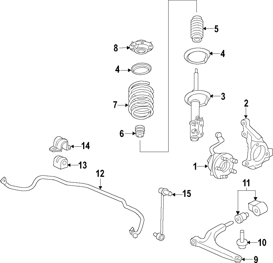 Diagram FRONT SUSPENSION. LOWER CONTROL ARM. STABILIZER BAR. SUSPENSION COMPONENTS. for your 2024 Chevrolet Equinox 1.5L Ecotec A/T FWD RS Sport Utility 