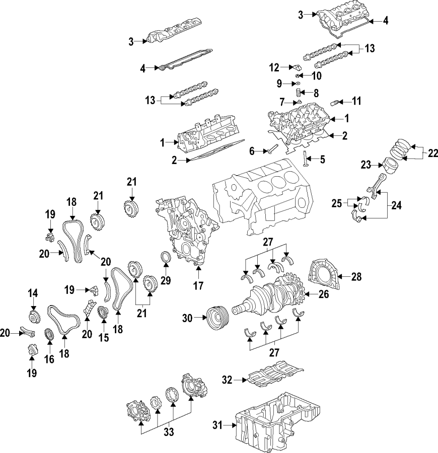 Diagram CAMSHAFT & TIMING. CRANKSHAFT & BEARINGS. CYLINDER HEAD & VALVES. LUBRICATION. MOUNTS. PISTONS. RINGS & BEARINGS. for your Chevrolet