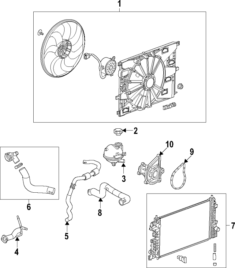 Cooling system. Cooling fan. Radiator. Water pump.