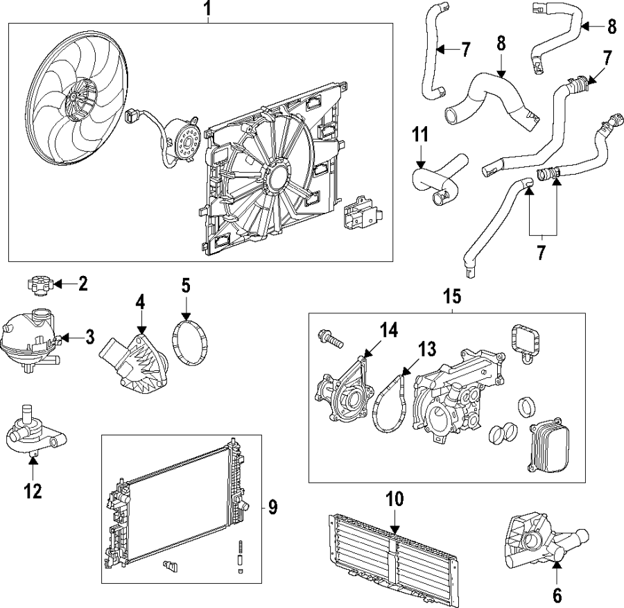 3Cooling system. Cooling fan. Radiator. Water pump.https://images.simplepart.com/images/parts/motor/fullsize/ZE2010.png