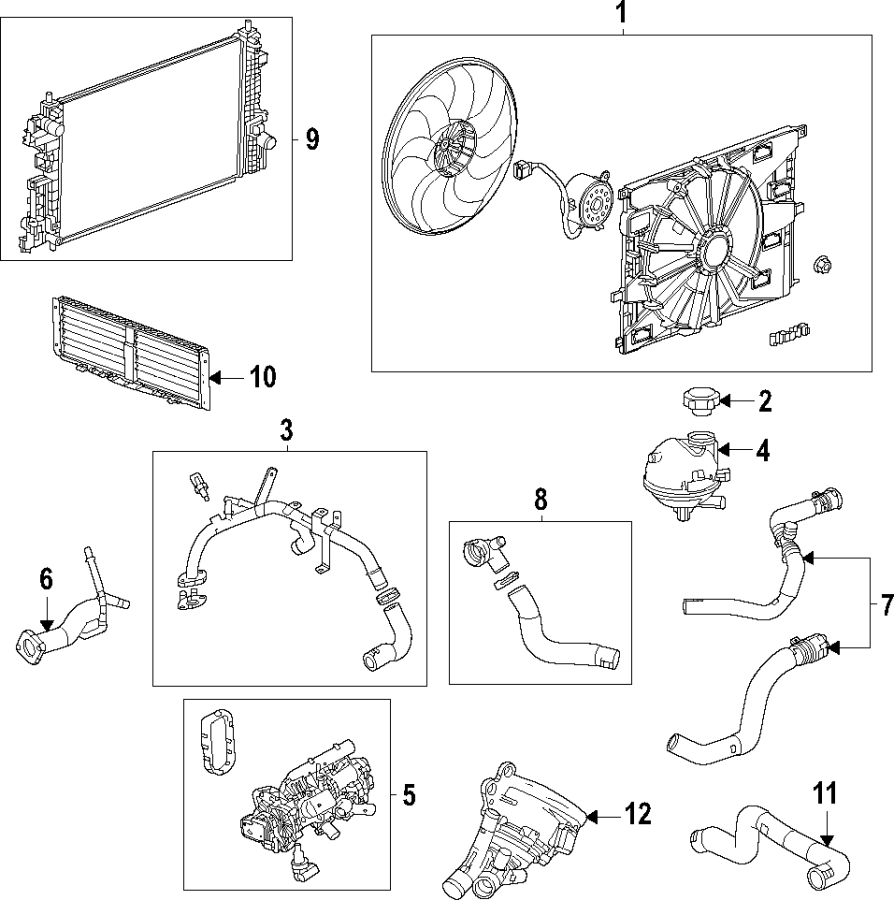 Diagram Cooling system. Cooling fan. Radiator. Water pump. for your 2014 Buick Enclave    