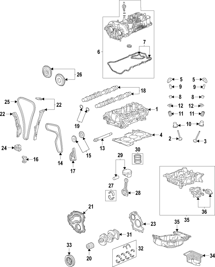 Diagram Camshaft & timing. Crankshaft & bearings. Cylinder head & valves. Lubrication. Mounts. Pistons. Rings & bearings. for your 2019 Chevrolet Traverse    