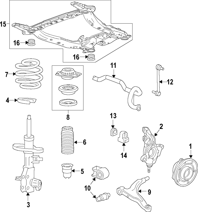 Diagram Front suspension. Lower control arm. Ride control. Stabilizer bar. Suspension components. for your 2016 Chevrolet Camaro  SS Coupe 