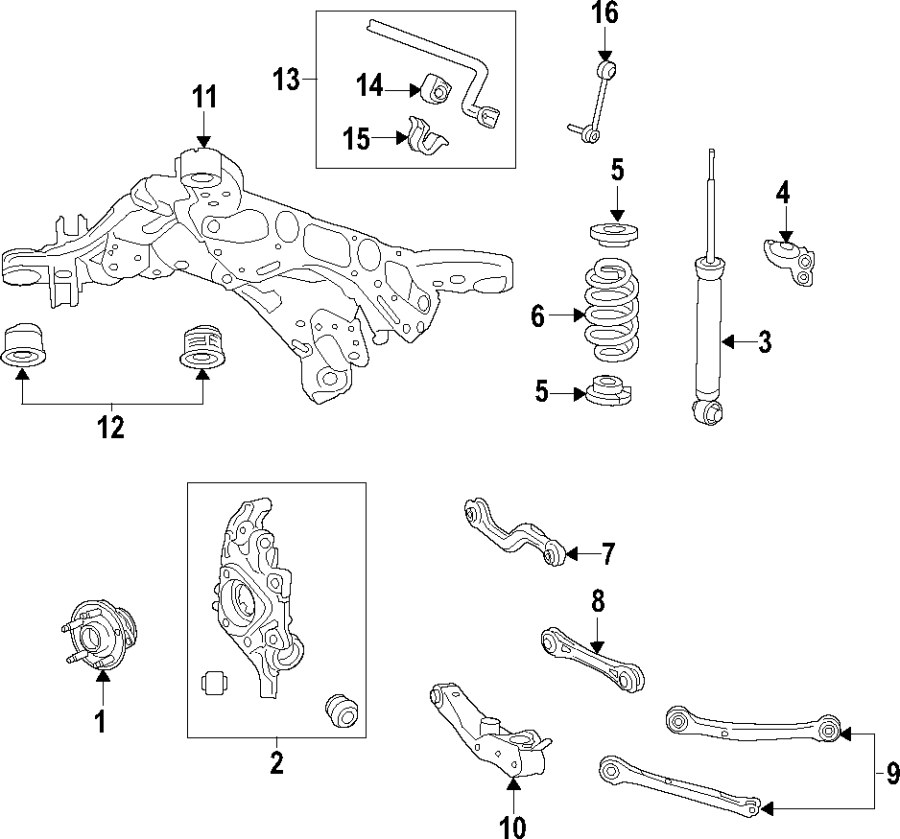 Diagram Rear suspension. Lower control arm. Stabilizer bar. Suspension components. for your 2016 Chevrolet Camaro  LT Coupe 