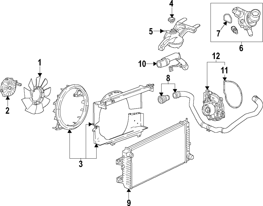 Diagram Cooling system. Cooling fan. Radiator. for your 1999 Chevrolet Blazer Trailblazer Sport Utility  