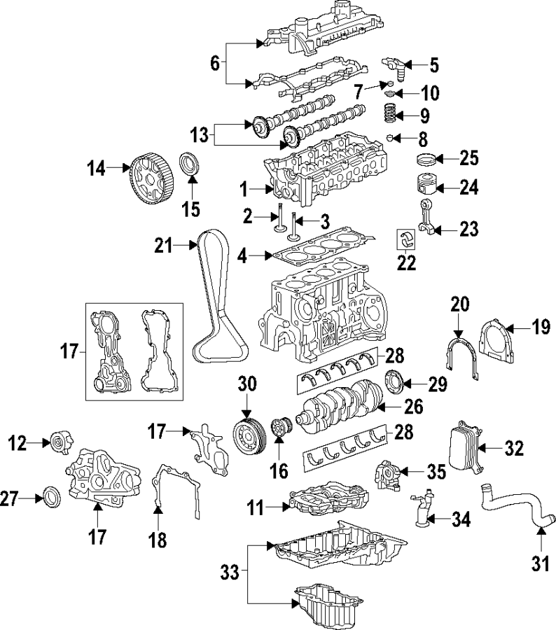 Diagram Camshaft & timing. Crankshaft & bearings. Cylinder head & valves. Lubrication. Mounts. Pistons. Rings & bearings. for your 2005 Chevrolet Colorado   