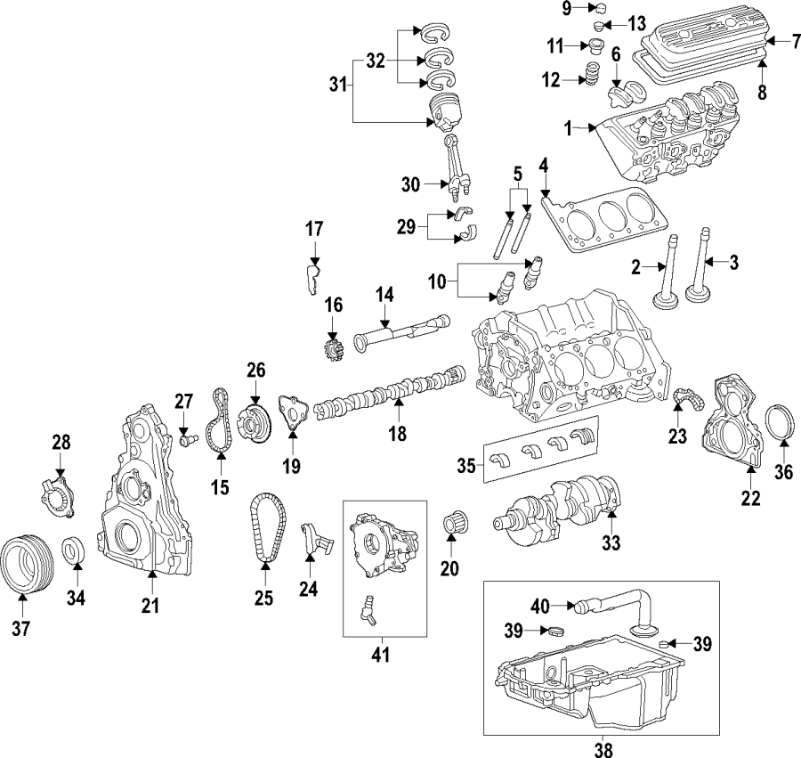 Diagram Camshaft & timing. Crankshaft & bearings. Cylinder head & valves. Lubrication. Mounts. Pistons. Rings & bearings. for your 2005 Chevrolet Uplander    