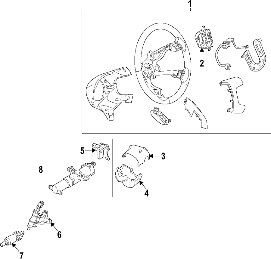 Steering column. Steering wheel.