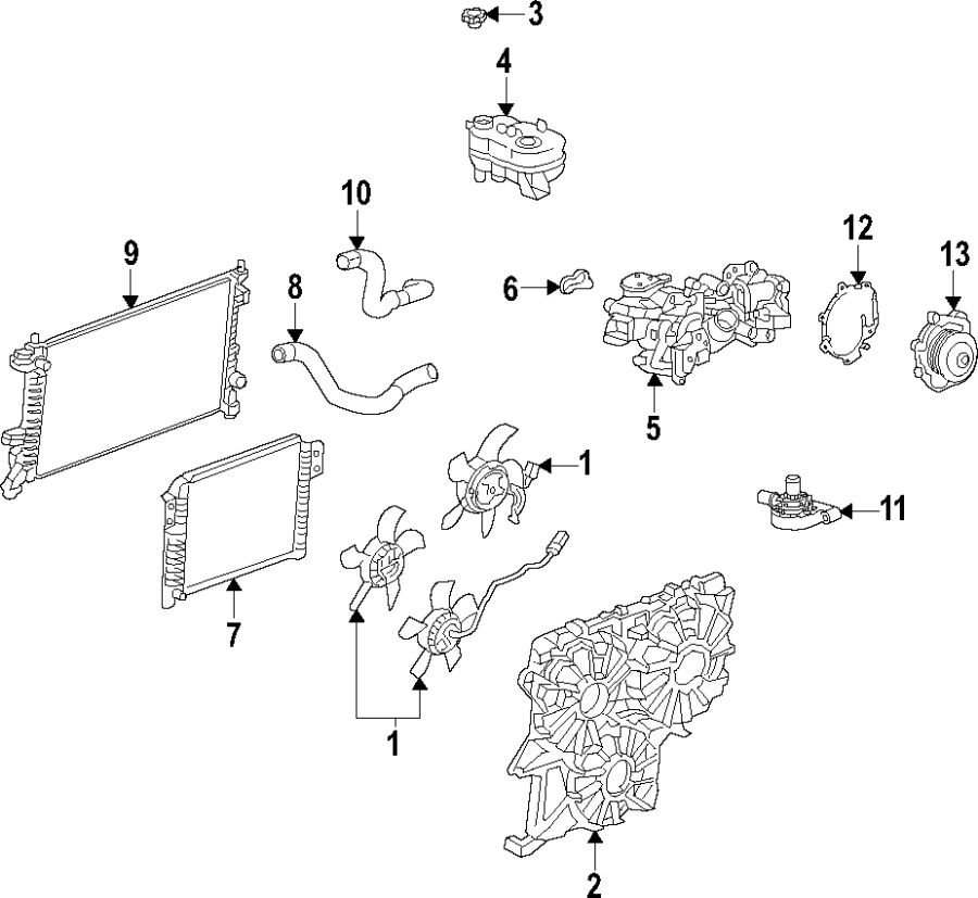 Diagram Cooling system. Cooling fan. Radiator. Water pump. for your 2011 Chevrolet Suburban 2500   