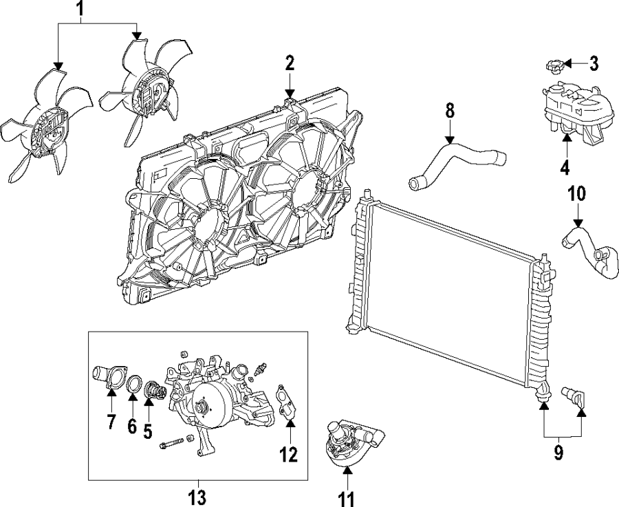 Diagram Cooling system. Cooling fan. Radiator. Water pump. for your 2011 Chevrolet Suburban 2500   