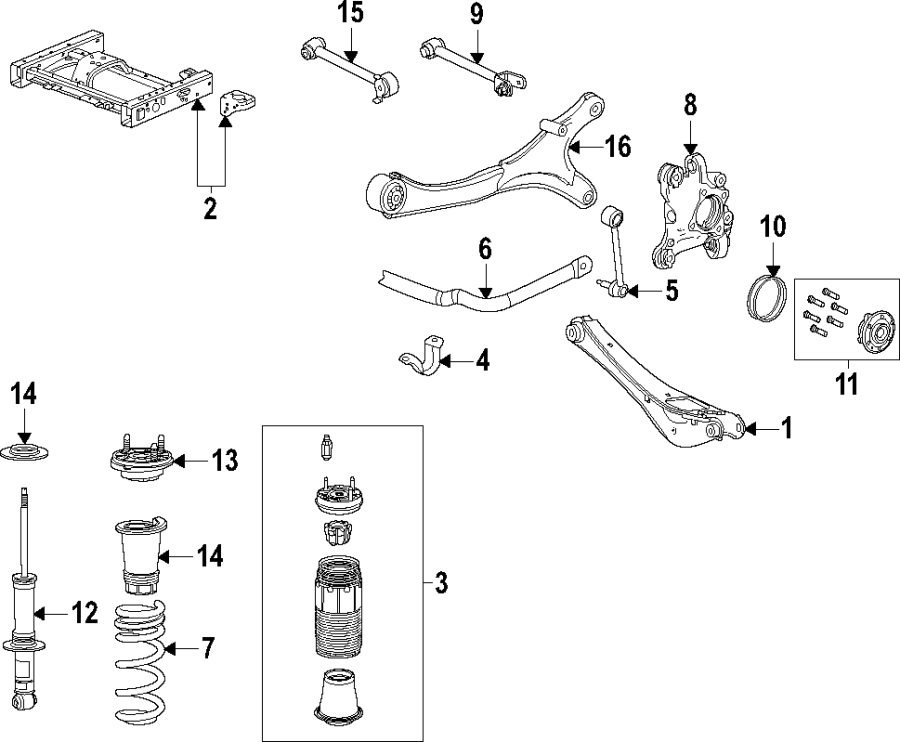 Diagram Rear suspension. Lower control arm. Ride control. Stabilizer bar. Suspension components. for your 2016 GMC Sierra 2500 HD 6.0L Vortec V8 FLEX A/T 4WD SLE Extended Cab Pickup Fleetside 