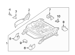 Knob. Recline. Seat. (Right, Front). Handle used to adjust.