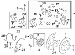 Diagram REAR SUSPENSION. BRAKE COMPONENTS. for your Hyundai