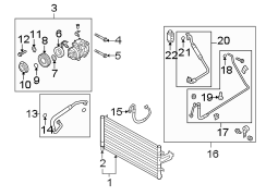 Diagram AIR CONDITIONER & HEATER. COMPRESSOR & LINES. CONDENSER. for your 2004 Hyundai Accent