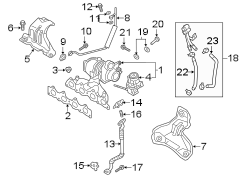 EXHAUST MANIFOLD. TURBOCHARGER. A complete turbocharger.