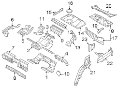 Floor Pan Crossmember (Front, Rear). Supporting sheetmetal.