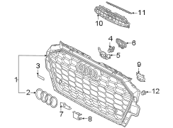 Front bumper & grille. Grille & components.