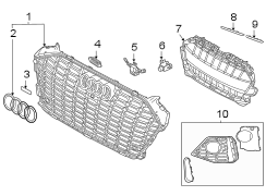 Front bumper & grille. Grille & components.