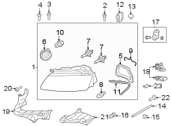 FRONT LAMPS. HEADLAMP COMPONENTS.