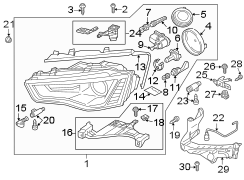 FRONT LAMPS. HEADLAMP COMPONENTS.